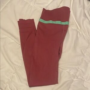 Fabletics Red Leggings with Green Stripe Sculpting Workout pant. Medium